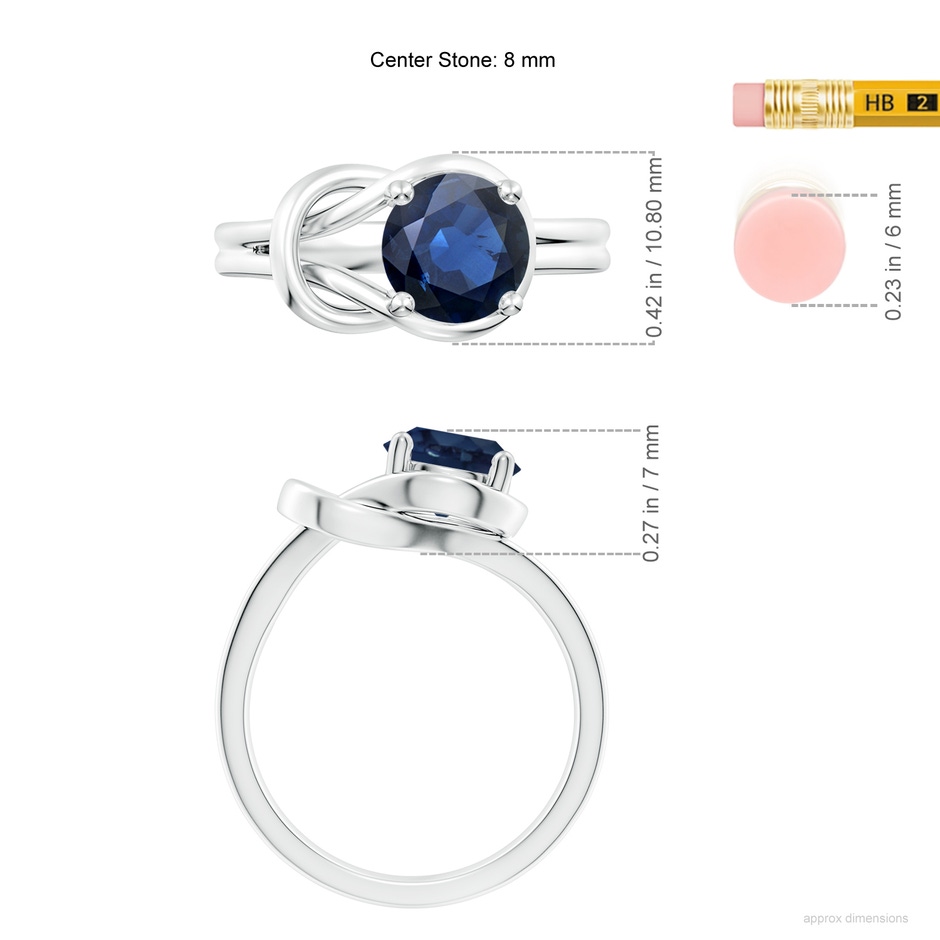 8mm AA Solitaire Blue Sapphire Infinity Knot Ring in P950 Platinum ruler
