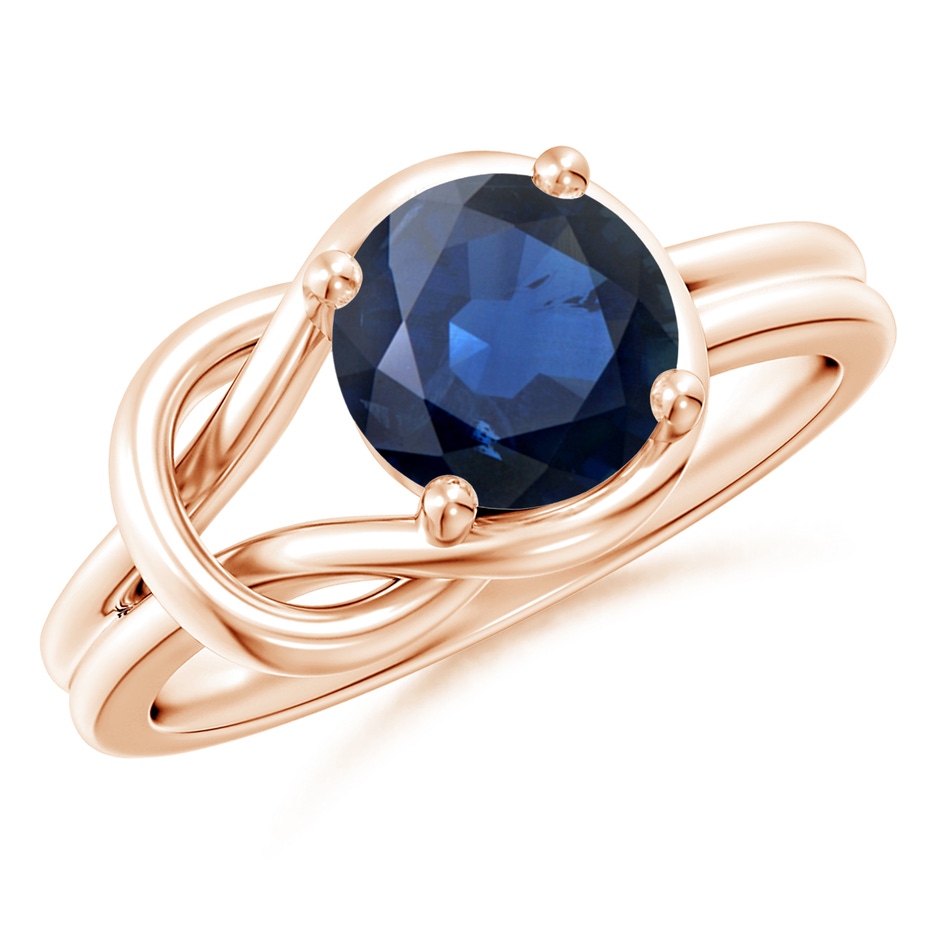 8mm AA Solitaire Blue Sapphire Infinity Knot Ring in Rose Gold 