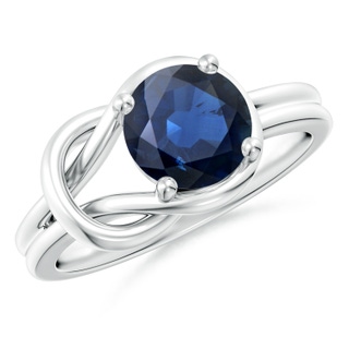 8mm AA Solitaire Blue Sapphire Infinity Knot Ring in White Gold