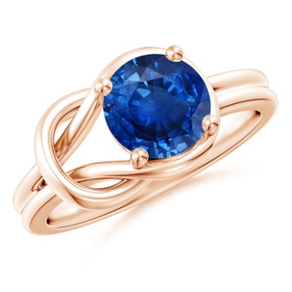 8mm AAA Solitaire Blue Sapphire Infinity Knot Ring in Rose Gold