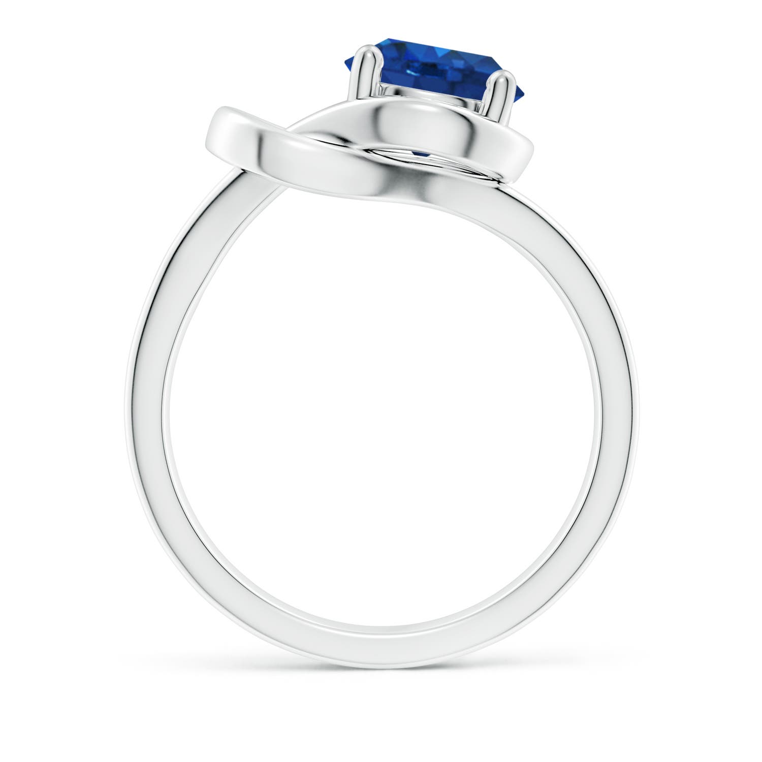 8mm AAA Solitaire Blue Sapphire Infinity Knot Ring in White Gold