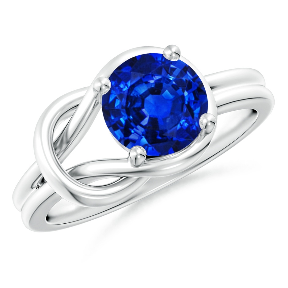 8mm AAAA Solitaire Blue Sapphire Infinity Knot Ring in White Gold 