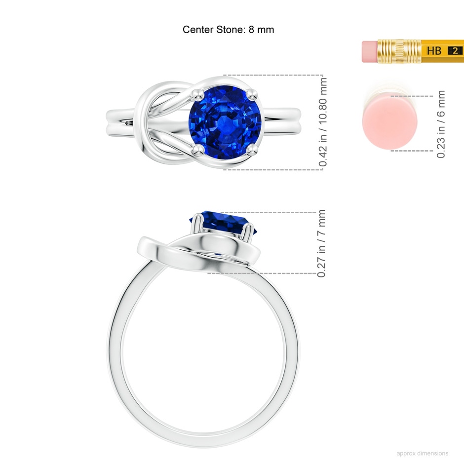8mm AAAA Solitaire Blue Sapphire Infinity Knot Ring in White Gold ruler