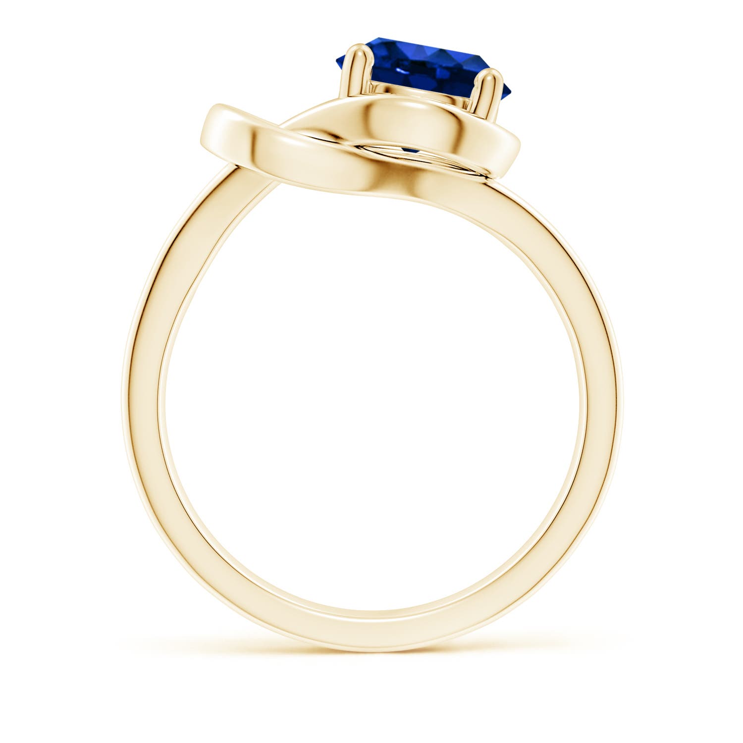 8mm AAAA Solitaire Blue Sapphire Infinity Knot Ring in Yellow Gold