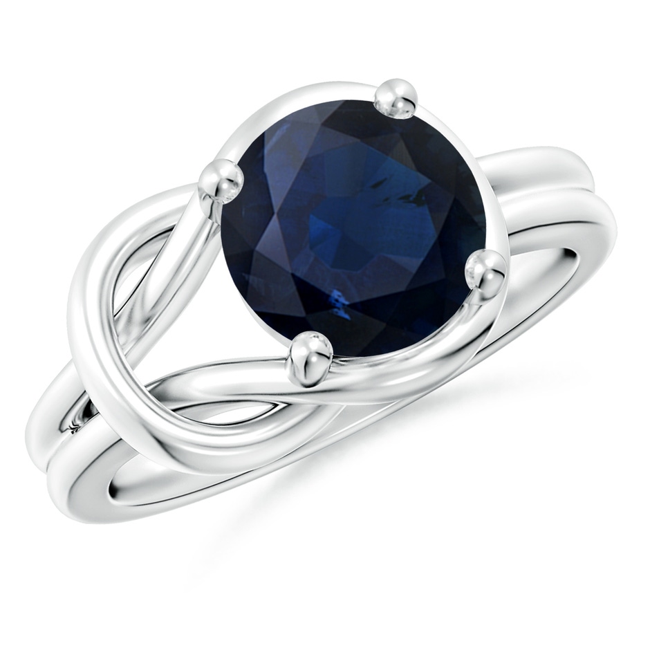 9mm A Solitaire Blue Sapphire Infinity Knot Ring in White Gold 