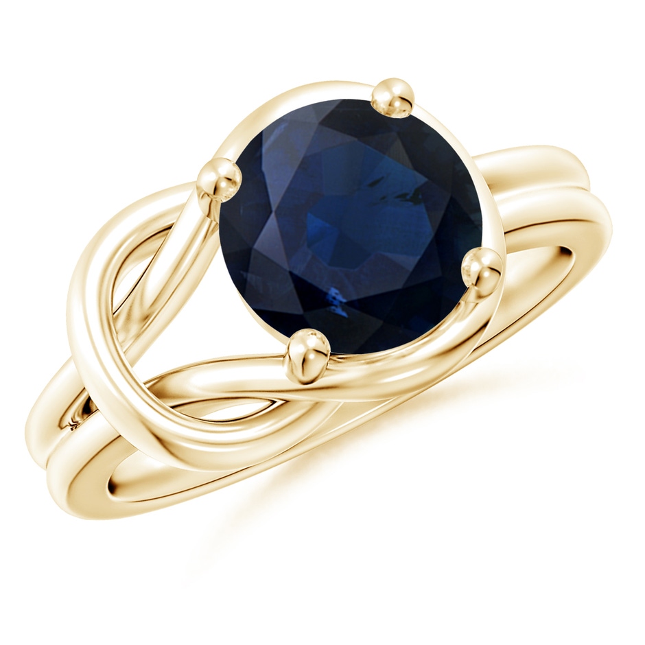 9mm A Solitaire Blue Sapphire Infinity Knot Ring in Yellow Gold 