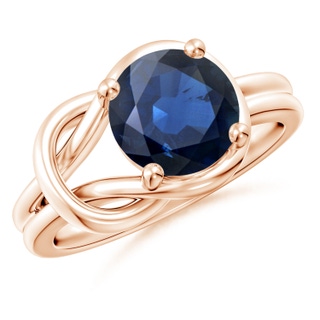 9mm AA Solitaire Blue Sapphire Infinity Knot Ring in Rose Gold
