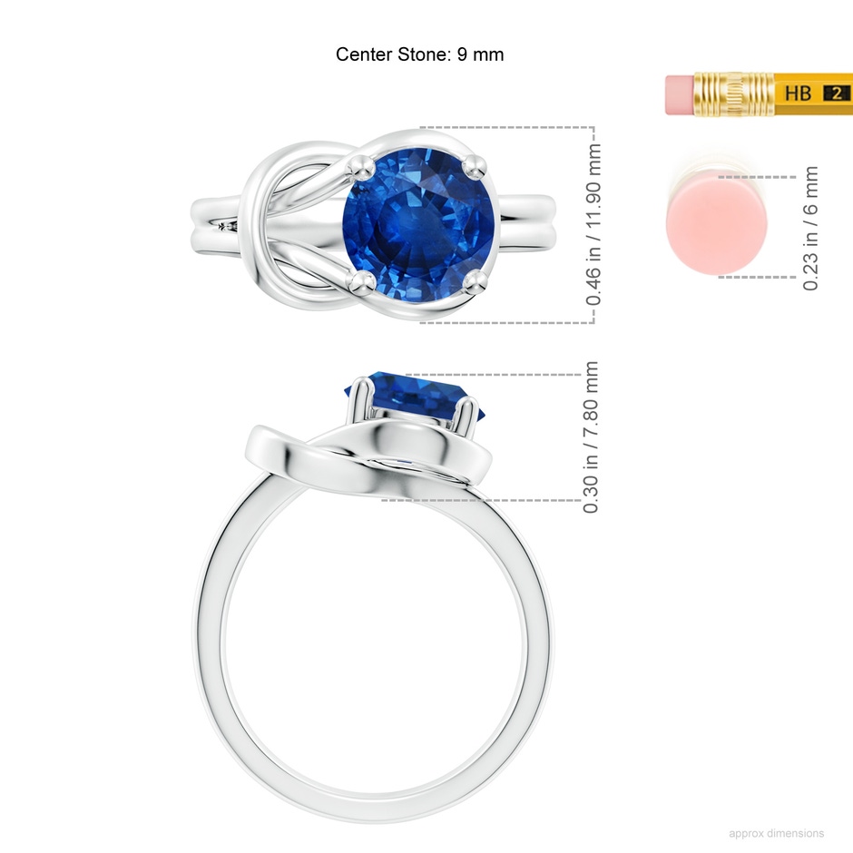 9mm AAA Solitaire Blue Sapphire Infinity Knot Ring in P950 Platinum ruler