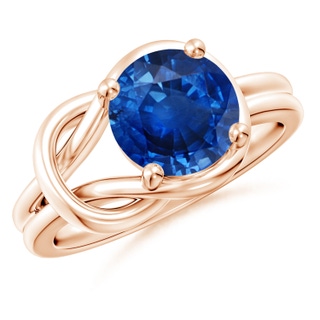 9mm AAA Solitaire Blue Sapphire Infinity Knot Ring in Rose Gold