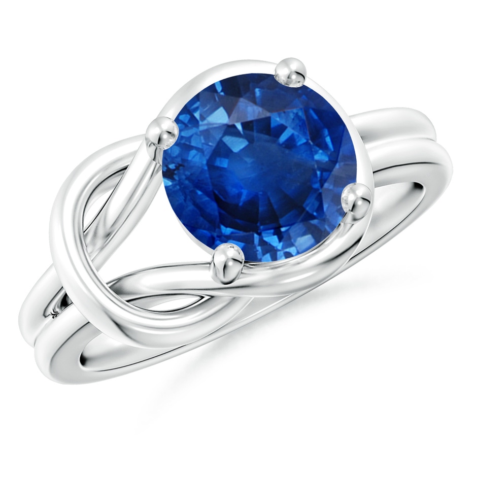 9mm AAA Solitaire Blue Sapphire Infinity Knot Ring in White Gold 