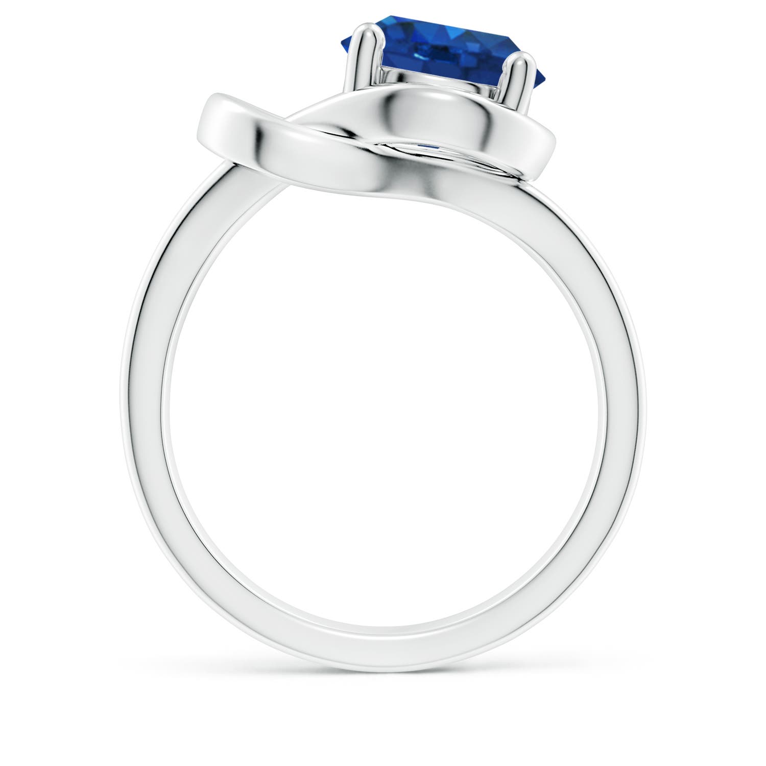 9mm AAA Solitaire Blue Sapphire Infinity Knot Ring in White Gold