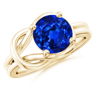 9mm Lab-Grown Solitaire Blue Sapphire Infinity Knot Ring in 9K Yellow Gold