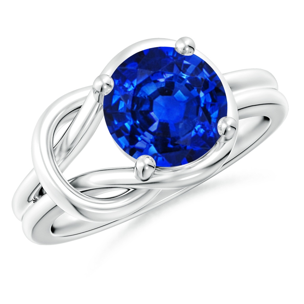 9mm Lab-Grown Solitaire Blue Sapphire Infinity Knot Ring in P950 Platinum