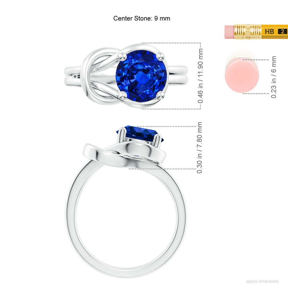 9mm AAAA Solitaire Blue Sapphire Infinity Knot Ring in P950 Platinum ruler