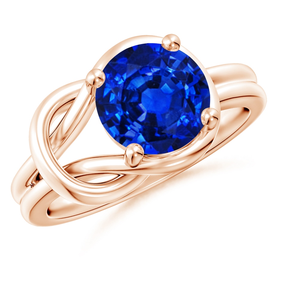 9mm AAAA Solitaire Blue Sapphire Infinity Knot Ring in Rose Gold 