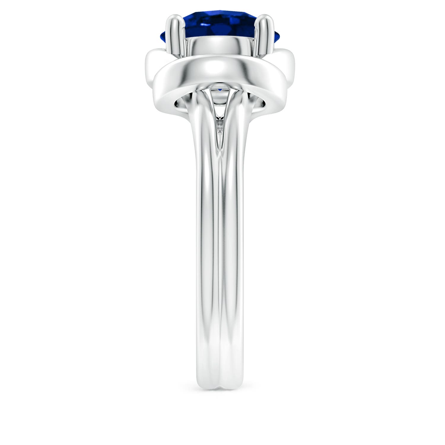 9mm AAAA Solitaire Blue Sapphire Infinity Knot Ring in White Gold - side 4