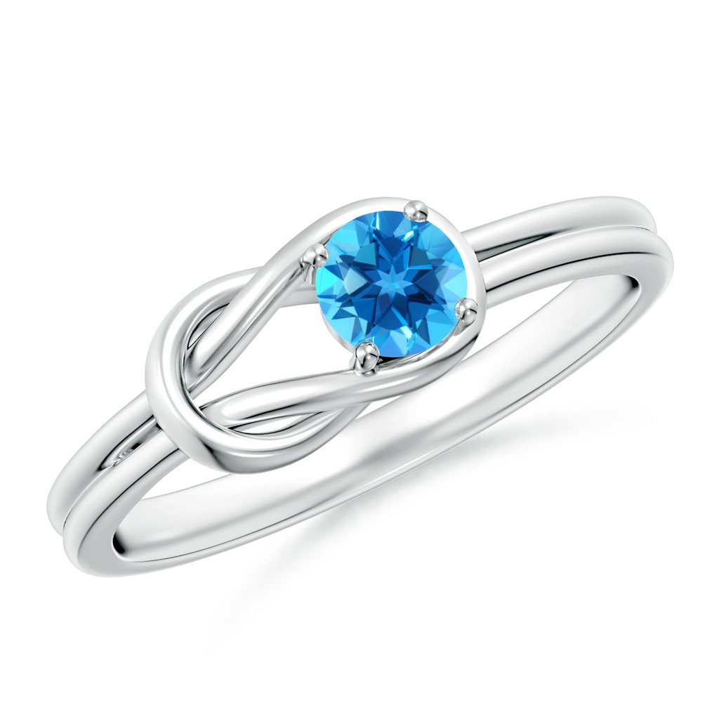 4mm AAAA Solitaire Swiss Blue Topaz Infinity Knot Ring in P950 Platinum
