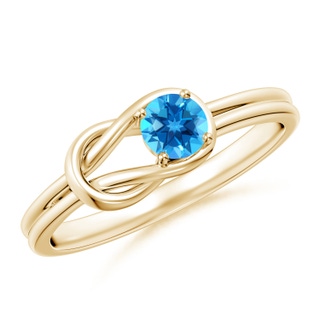 4mm AAAA Solitaire Swiss Blue Topaz Infinity Knot Ring in Yellow Gold