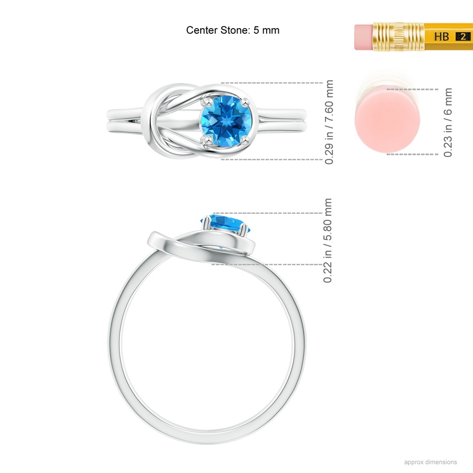 5mm AAAA Solitaire Swiss Blue Topaz Infinity Knot Ring in P950 Platinum ruler