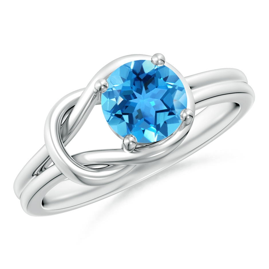 6mm AAA Solitaire Swiss Blue Topaz Infinity Knot Ring in White Gold 