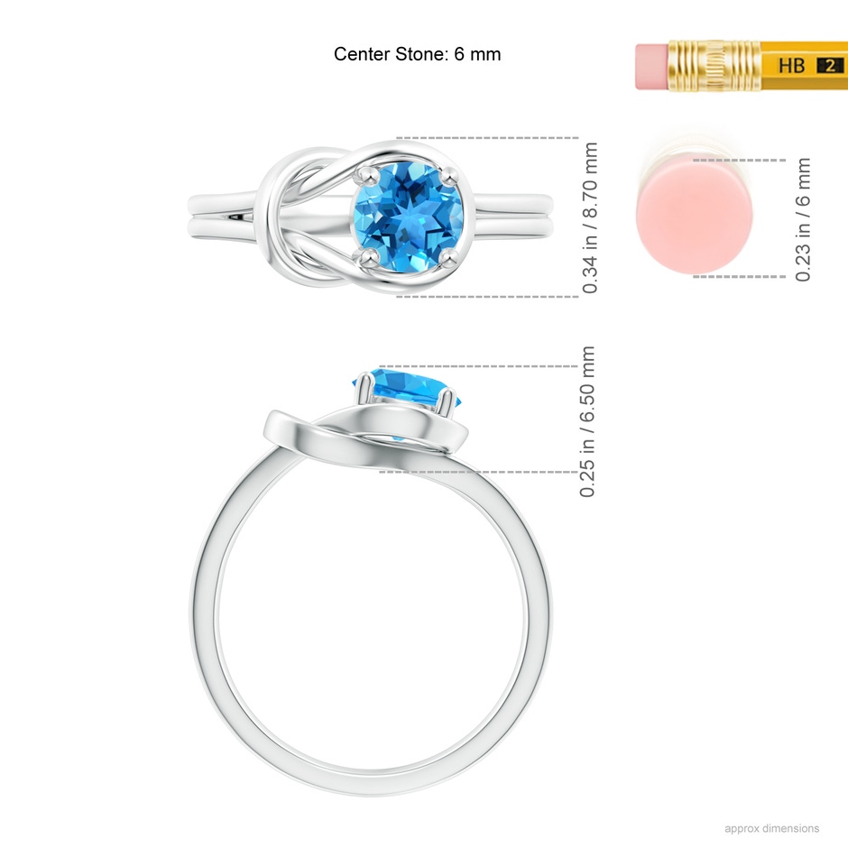 6mm AAA Solitaire Swiss Blue Topaz Infinity Knot Ring in White Gold ruler