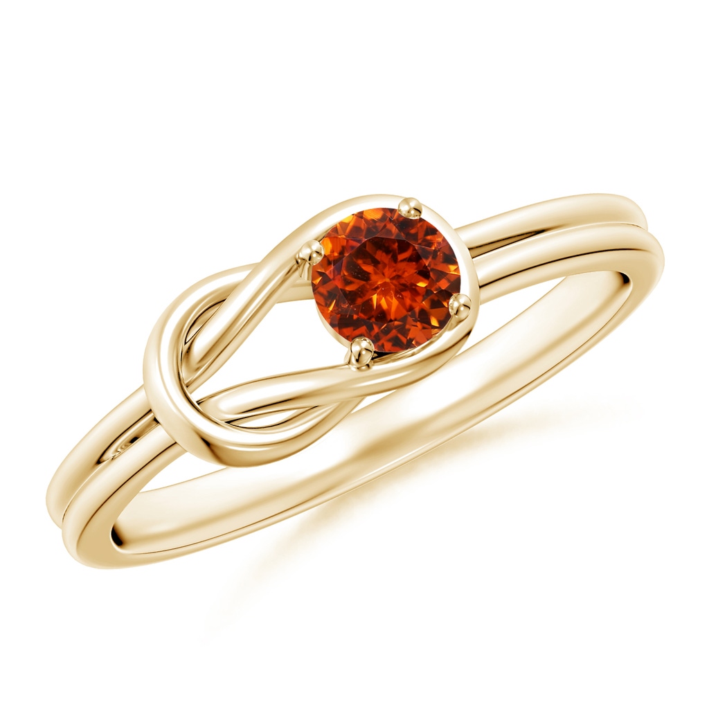 4mm AAAA Solitaire Spessartite Infinity Knot Ring in Yellow Gold
