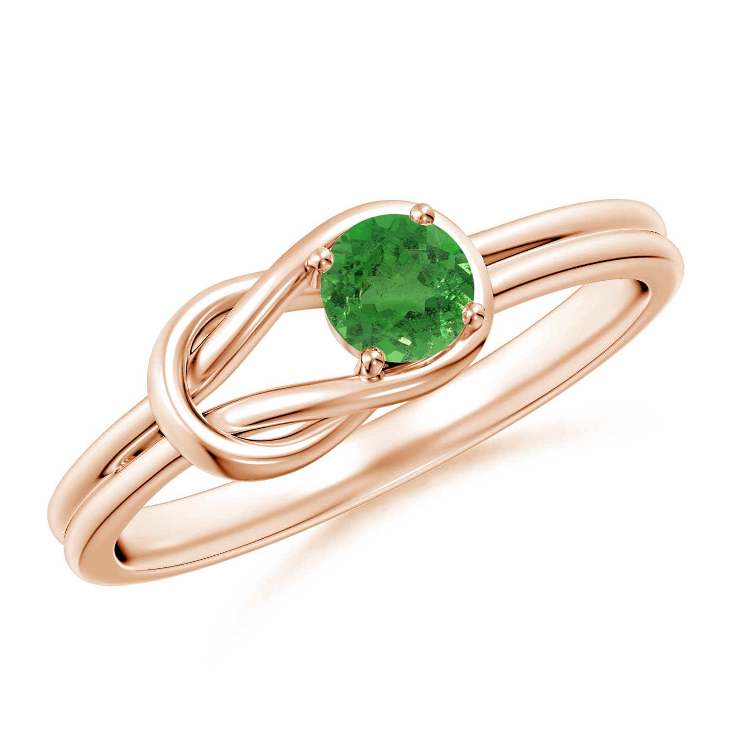 4mm AA Solitaire Tsavorite Infinity Knot Ring in Rose Gold