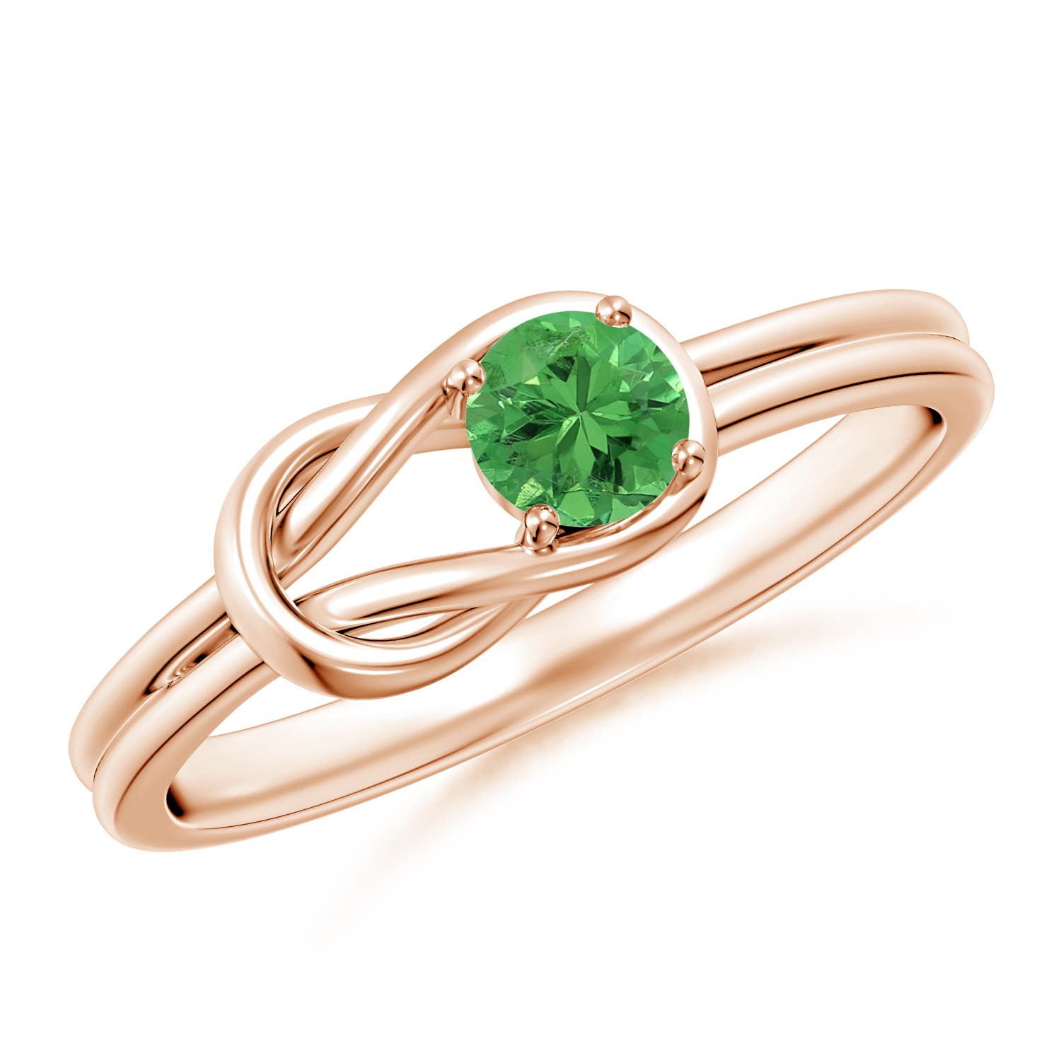 4mm AAA Solitaire Tsavorite Infinity Knot Ring in Rose Gold