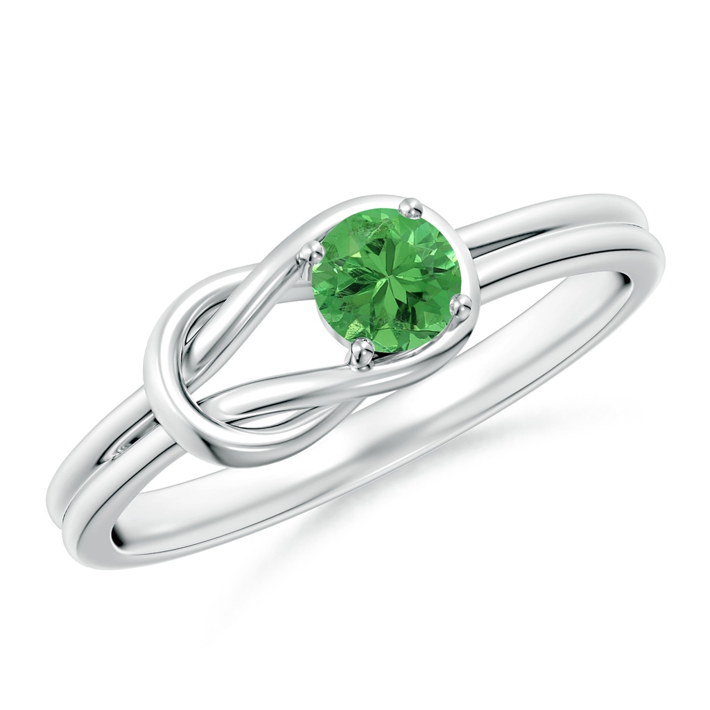 4mm AAA Solitaire Tsavorite Infinity Knot Ring in White Gold