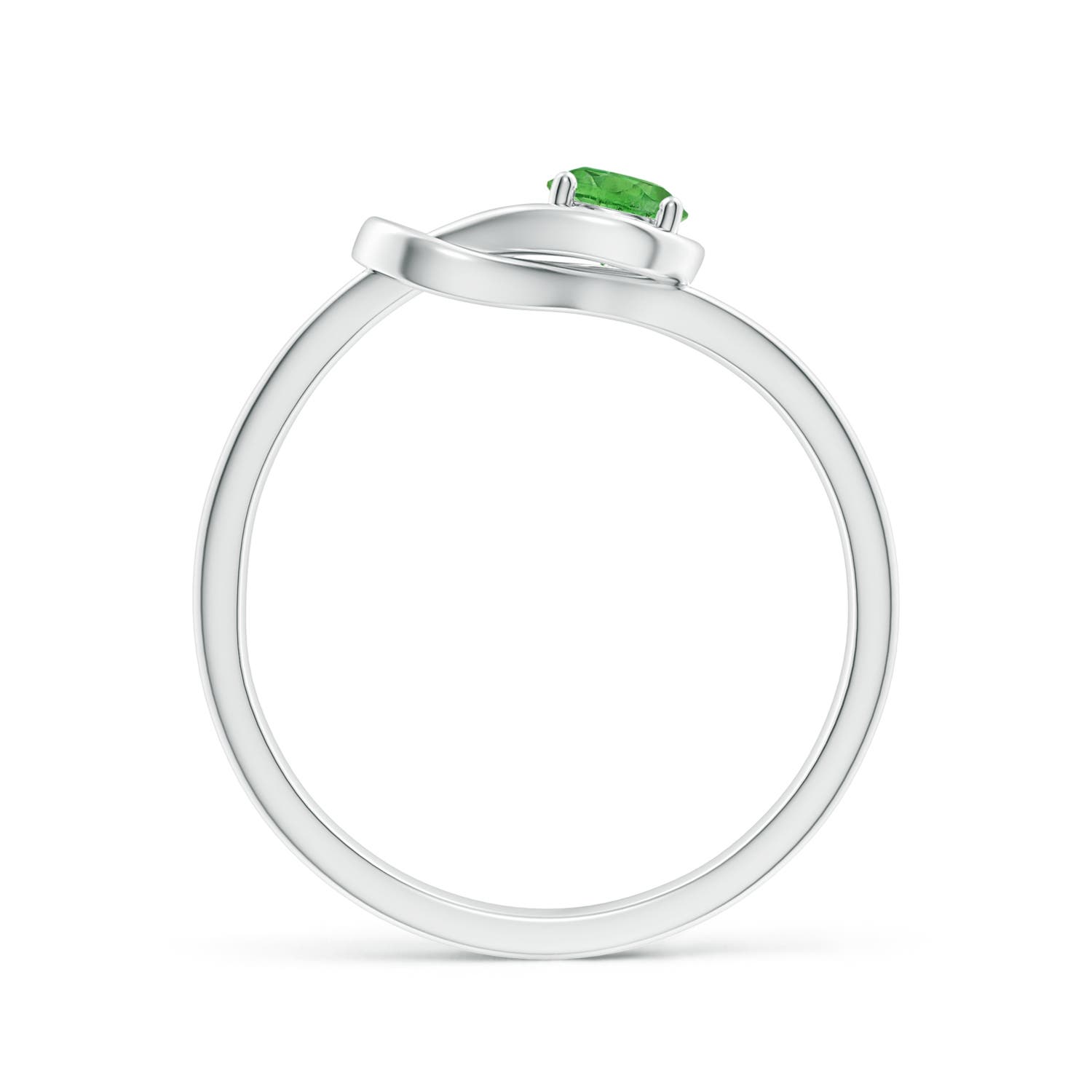 4mm AAA Solitaire Tsavorite Infinity Knot Ring in White Gold - side 2