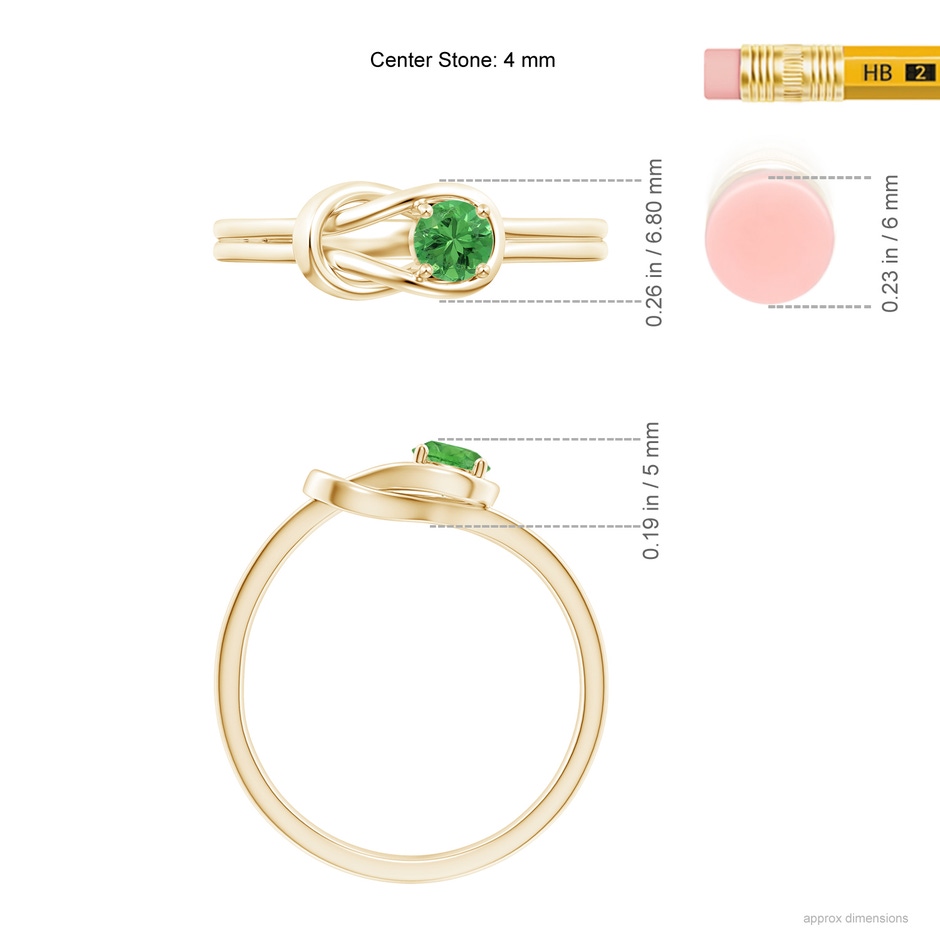 4mm AAA Solitaire Tsavorite Infinity Knot Ring in Yellow Gold ruler