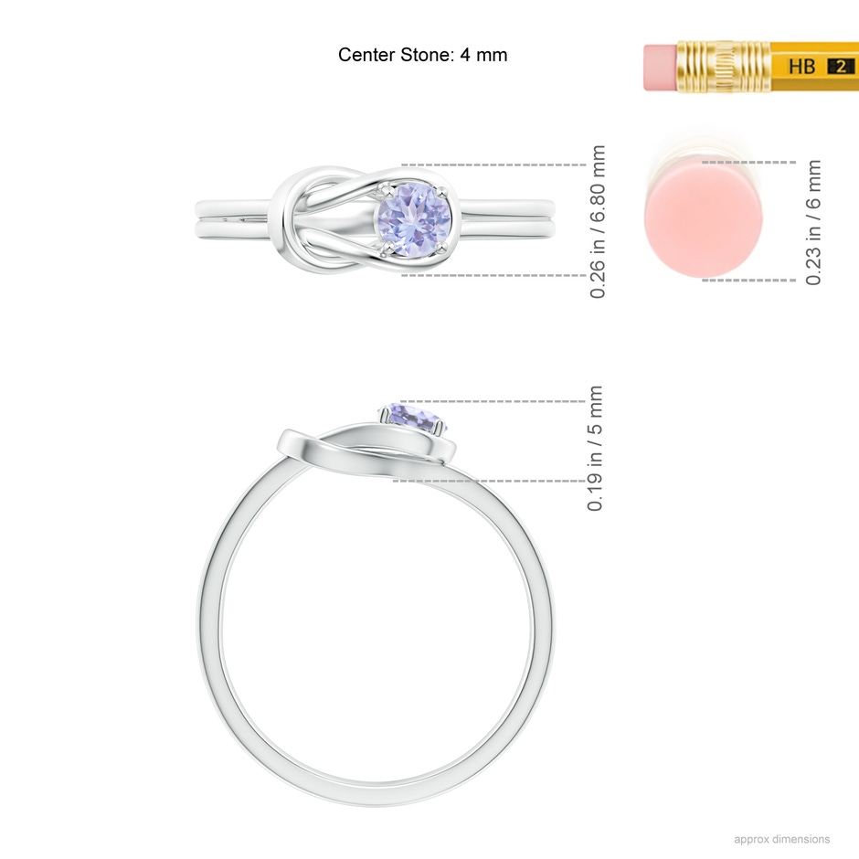 4mm A Solitaire Tanzanite Infinity Knot Ring in S999 Silver ruler