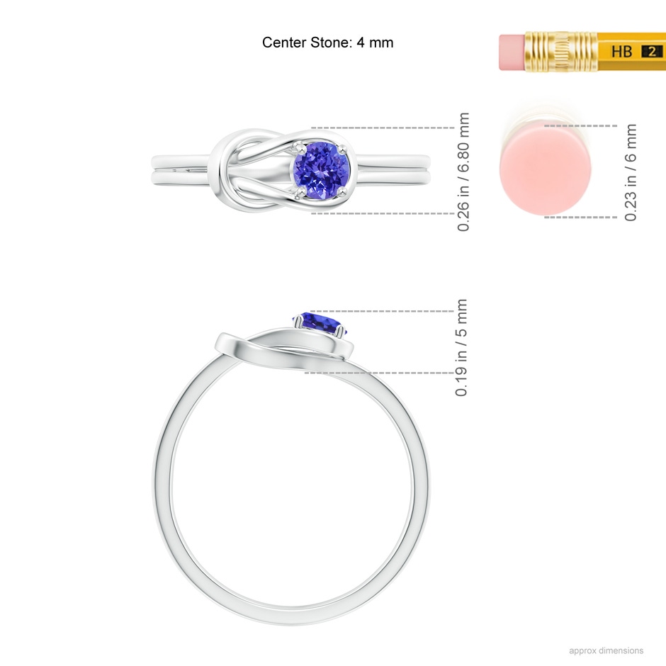 4mm AAAA Solitaire Tanzanite Infinity Knot Ring in White Gold ruler