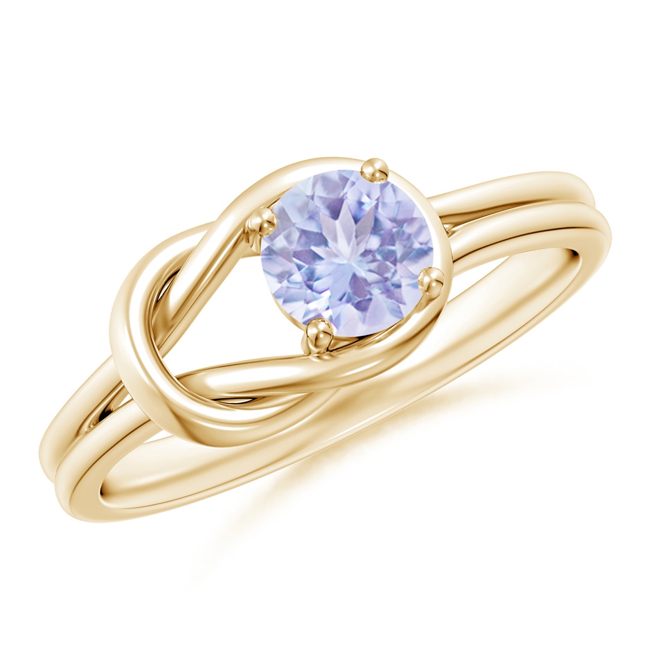 5mm A Solitaire Tanzanite Infinity Knot Ring in Yellow Gold 