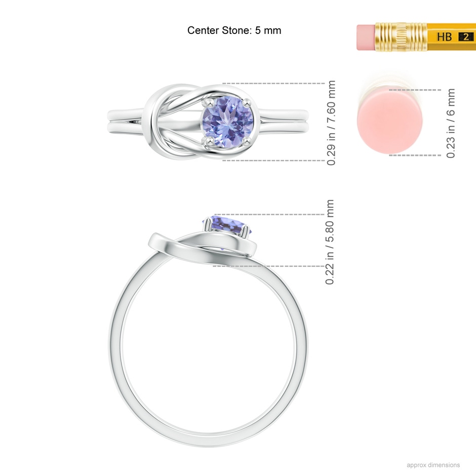 5mm AA Solitaire Tanzanite Infinity Knot Ring in White Gold ruler