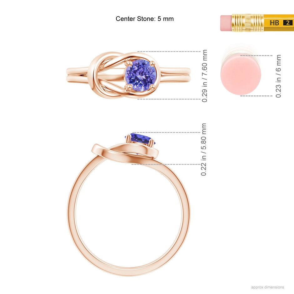 5mm AAA Solitaire Tanzanite Infinity Knot Ring in Rose Gold ruler