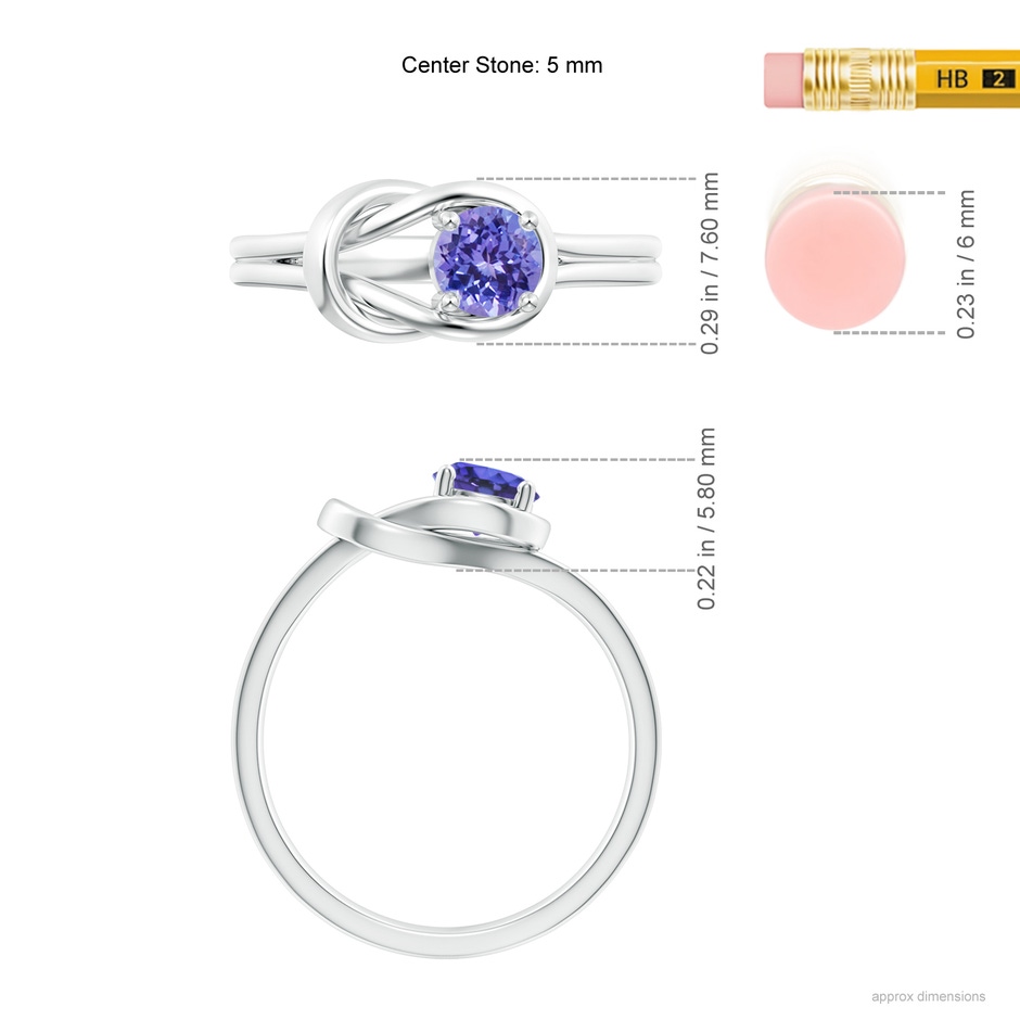 5mm AAA Solitaire Tanzanite Infinity Knot Ring in White Gold ruler