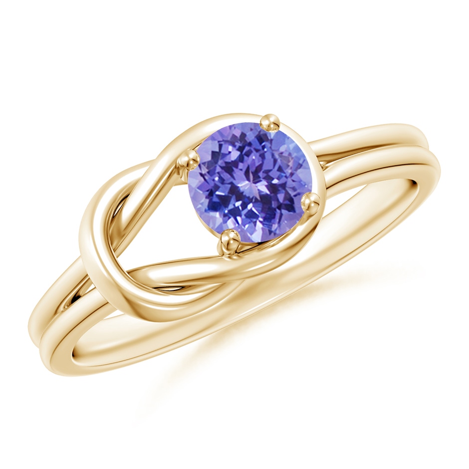 5mm AAA Solitaire Tanzanite Infinity Knot Ring in Yellow Gold 