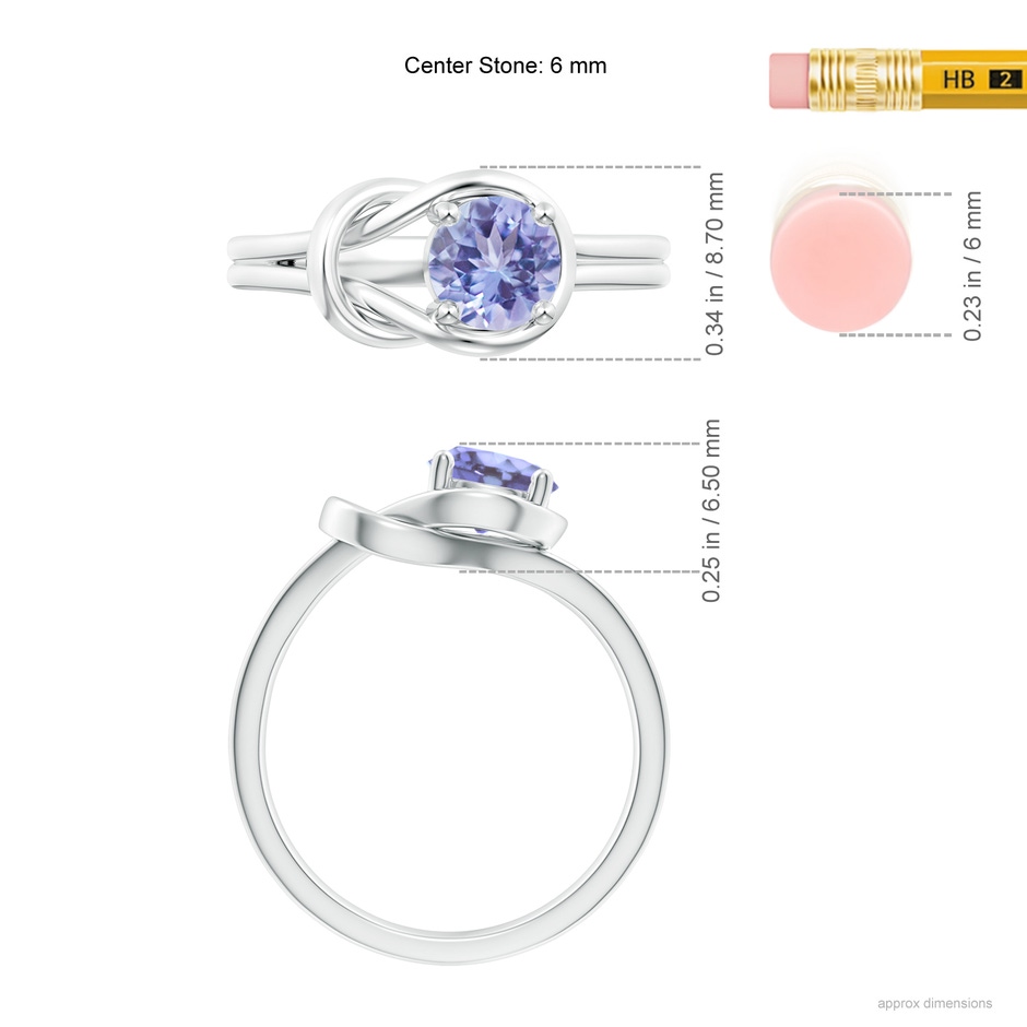 6mm A Solitaire Tanzanite Infinity Knot Ring in S999 Silver ruler
