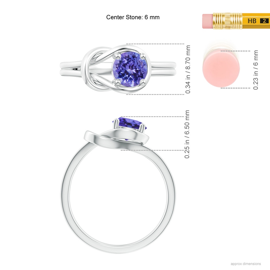 6mm AA Solitaire Tanzanite Infinity Knot Ring in 18K White Gold ruler