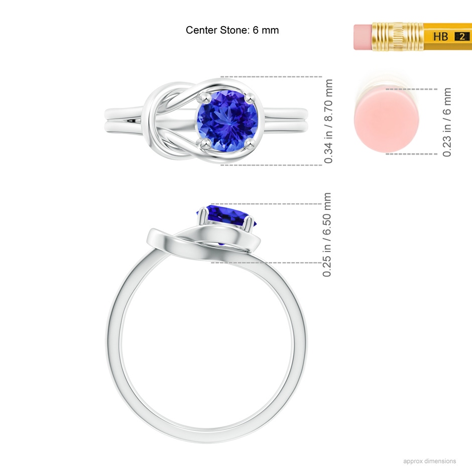 6mm AAA Solitaire Tanzanite Infinity Knot Ring in 18K White Gold ruler