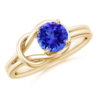 6mm AAA Solitaire Tanzanite Infinity Knot Ring in Yellow Gold