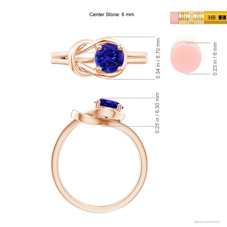 6mm AAAA Solitaire Tanzanite Infinity Knot Ring in 18K Rose Gold ruler