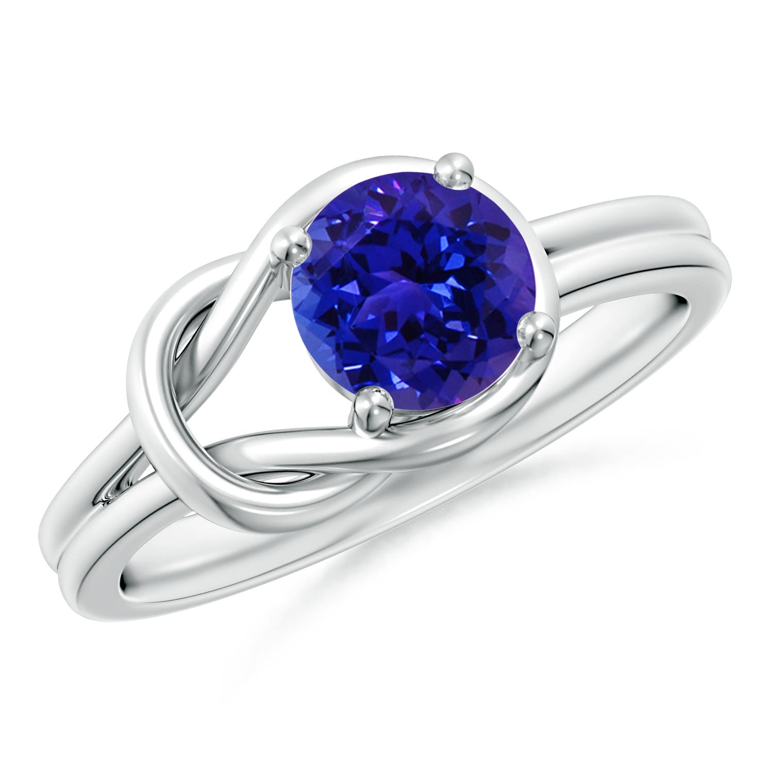 6mm AAAA Solitaire Tanzanite Infinity Knot Ring in 18K White Gold