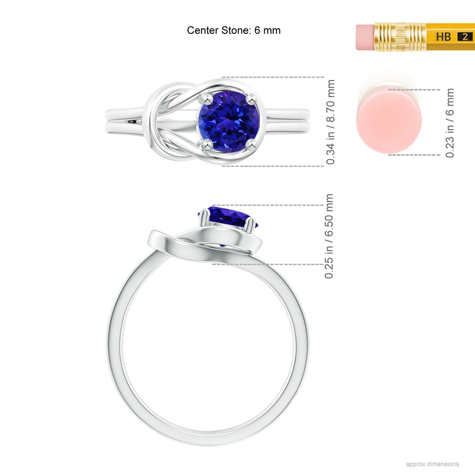 6mm AAAA Solitaire Tanzanite Infinity Knot Ring in 18K White Gold ruler