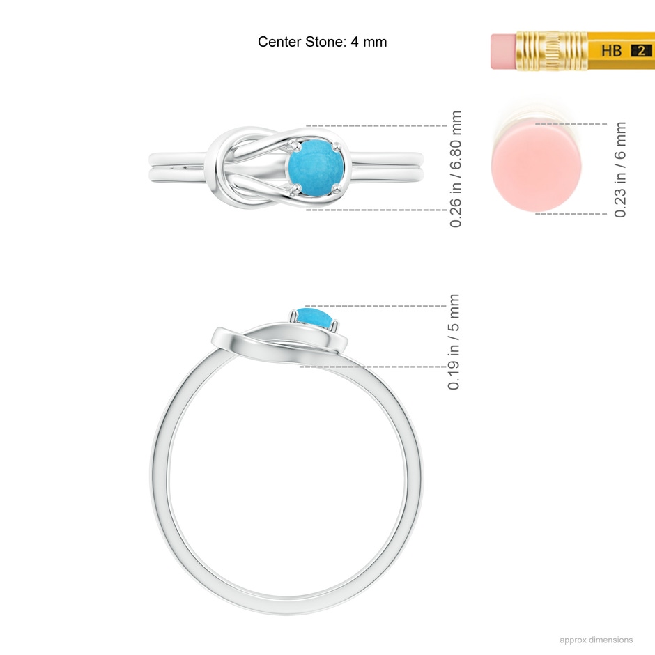 4mm A Solitaire Turquoise Infinity Knot Ring in White Gold ruler