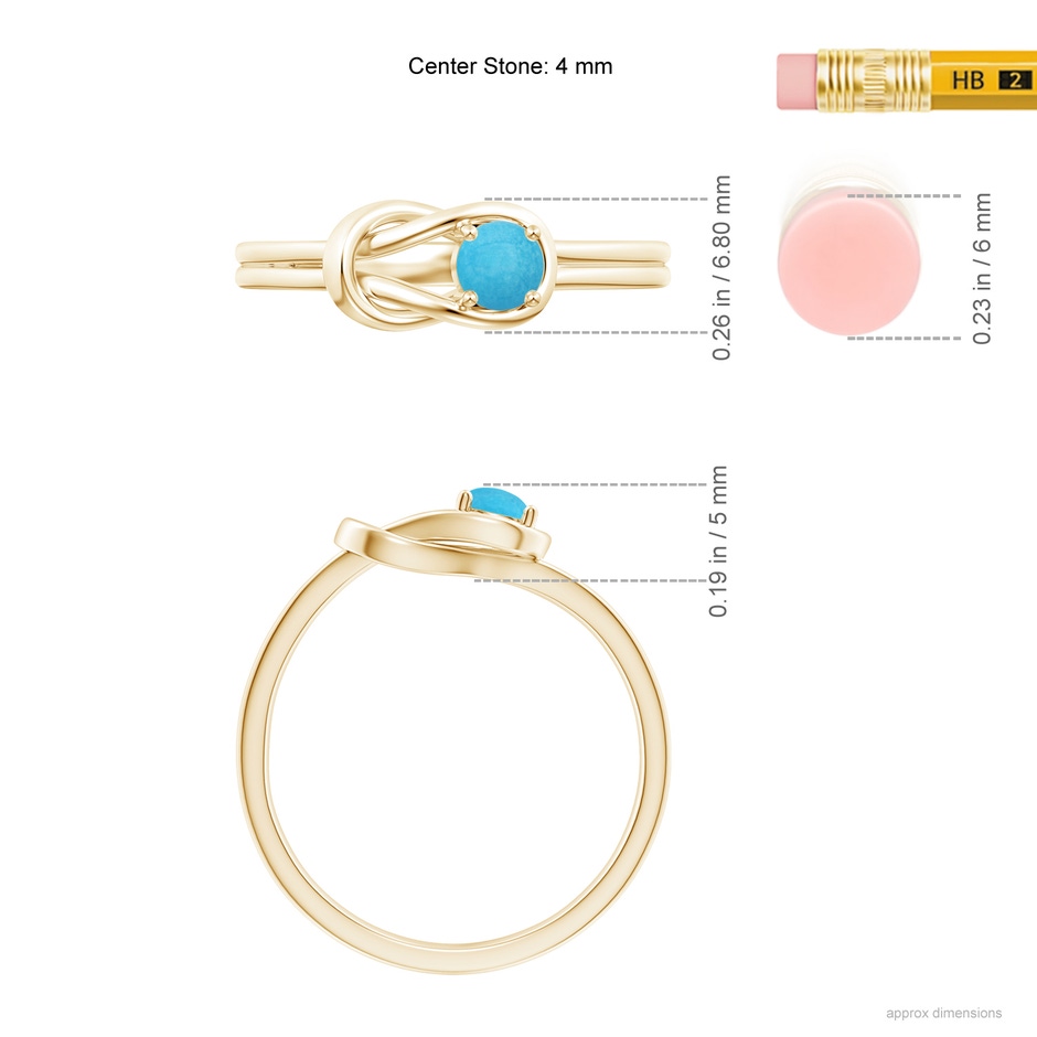 4mm A Solitaire Turquoise Infinity Knot Ring in Yellow Gold ruler