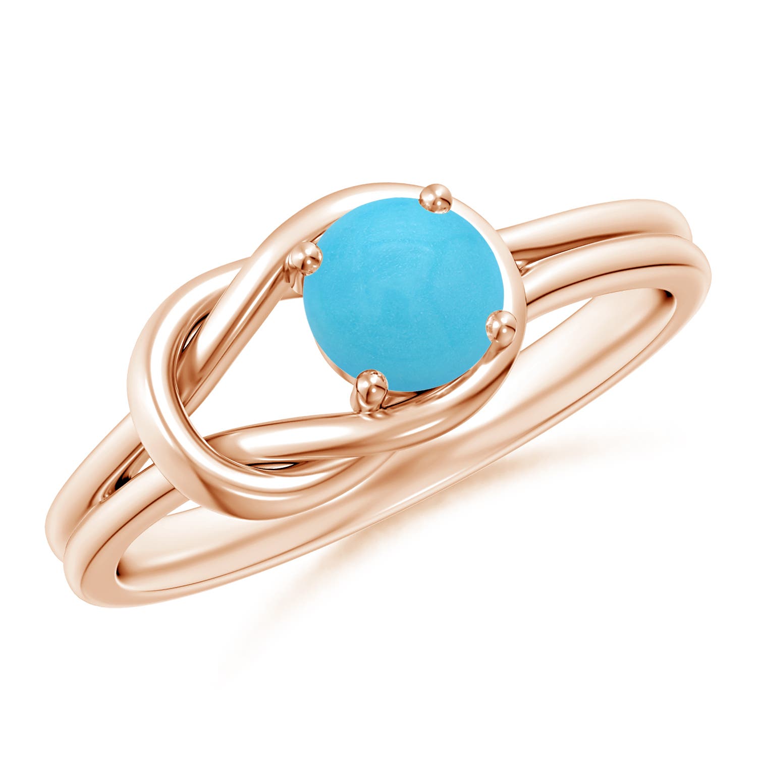 5mm AA Solitaire Turquoise Infinity Knot Ring in Rose Gold