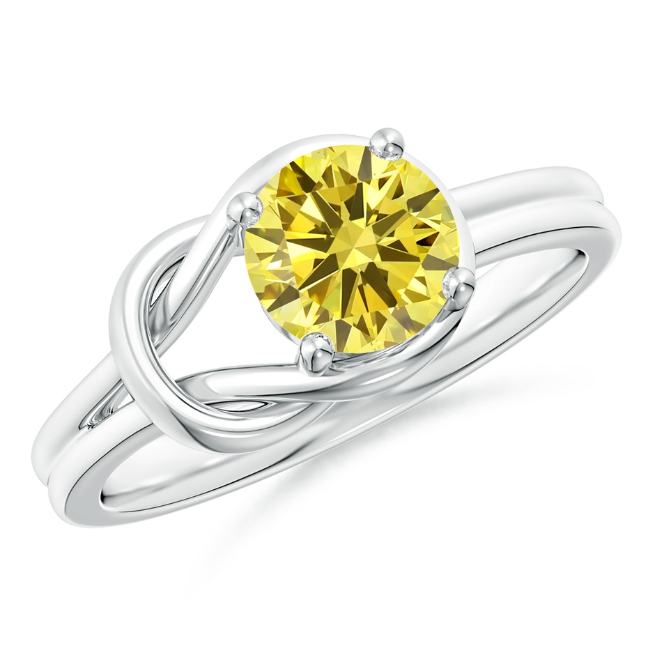 6.4mm AAAA Solitaire Fancy Intense Yellow Diamond Infinity Knot Ring in P950 Platinum 
