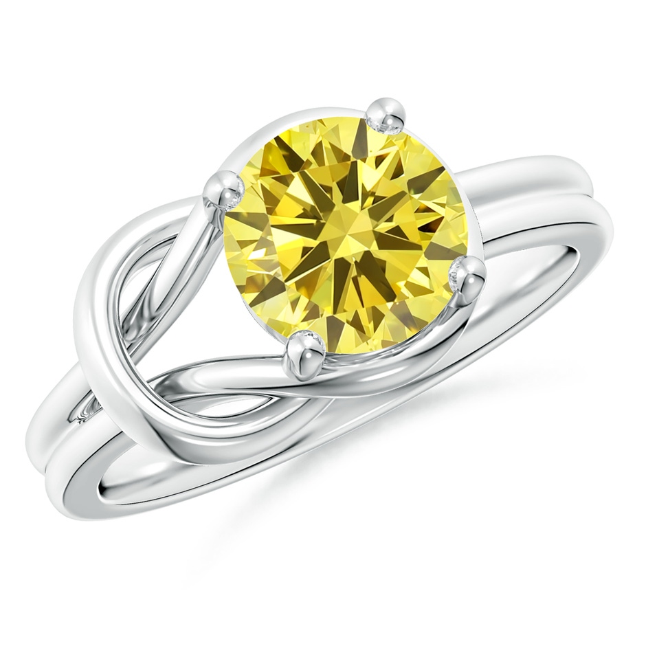 7.5mm AAAA Solitaire Fancy Intense Yellow Diamond Infinity Knot Ring in P950 Platinum 
